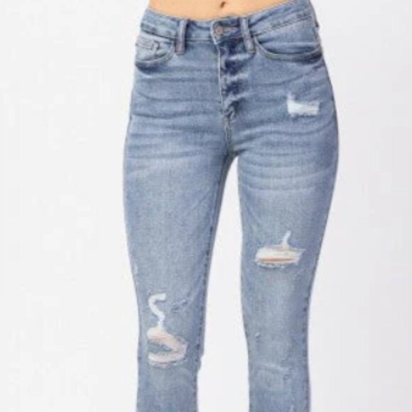 82330 Hilaria Hi Rise Distressed Skinny Judy Blue Jeans - Picture 1 of 6